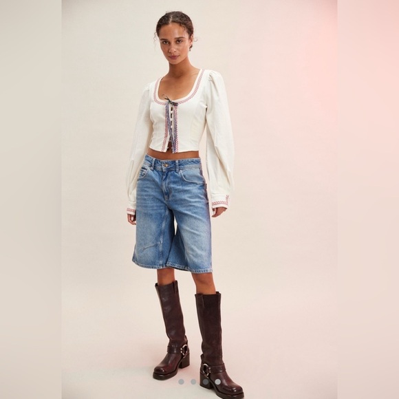 NWT Women's Free People White Boho Mada Top Corset style w/ exaggerated sleeves - Picture 3 of 11